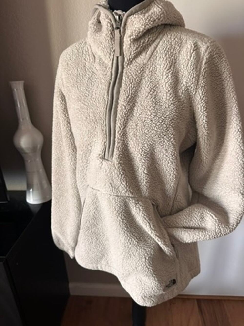 The North Face Campshire Sherpa Fleece Hoodie | Cream Tan 1/4 Zip Pullover Small
